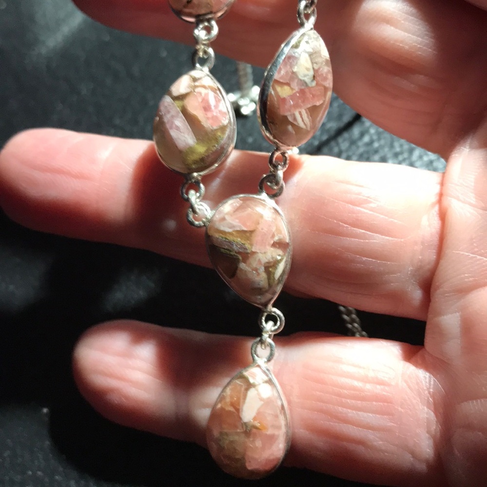 NEW Copper Rhodochrosite 925 Silver Necklace & Ear - Picture 2 of 6